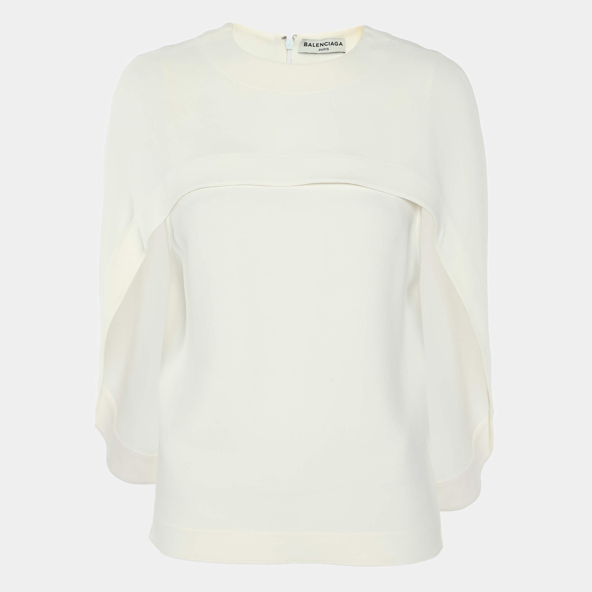 Balenciaga Cream Crepe Cape Sleeve Detail Top S