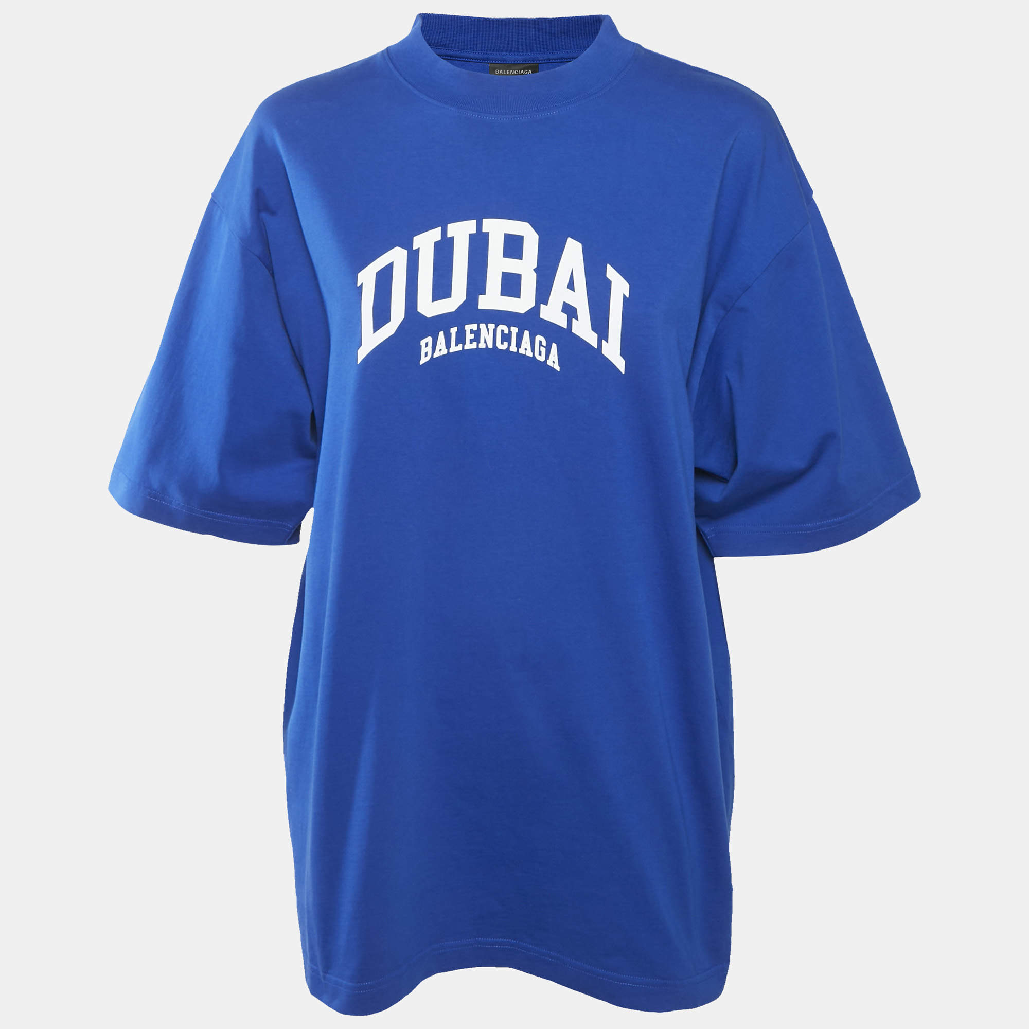 Pre Owned Balenciaga Royal Blue Printed Cotton Medium Fit T-Shirt S