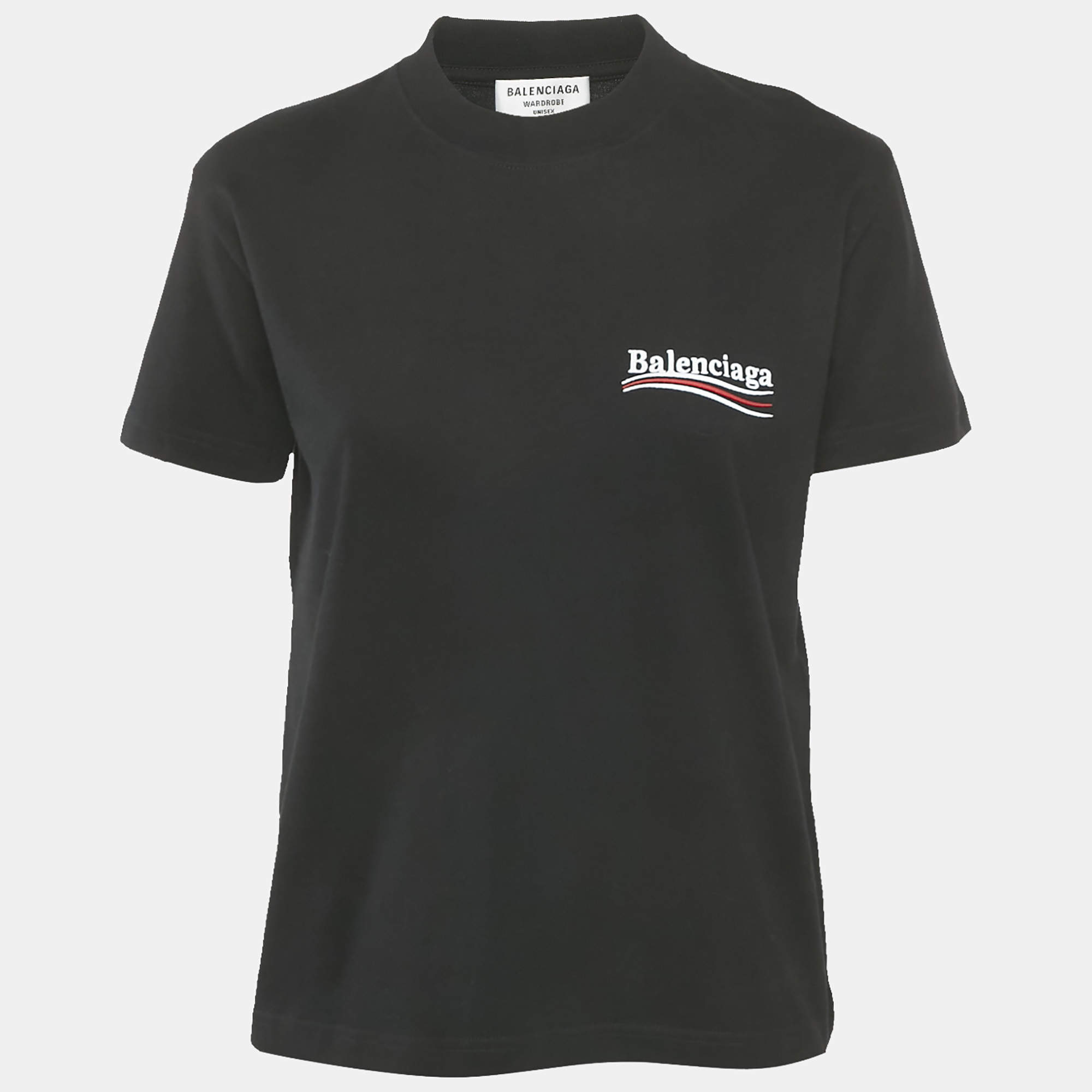 Pre Owned Balenciaga Black Logo Embroidery Cotton Crewneck Small Fit T-Shirt L