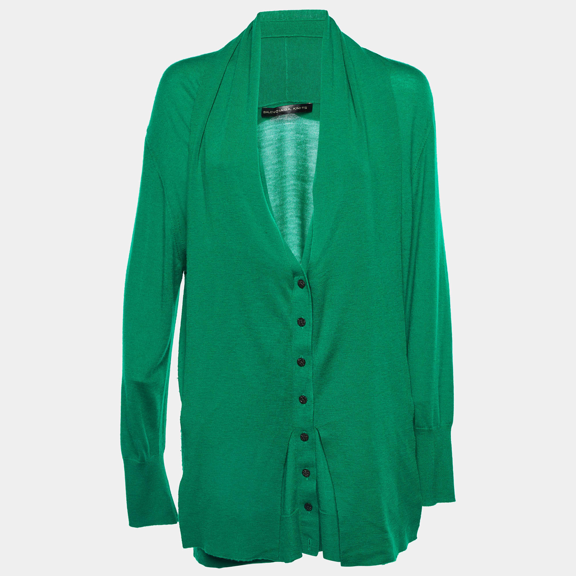 Pre Owned Balenciaga Knits Green Cashmere Button Front Cardigan M 