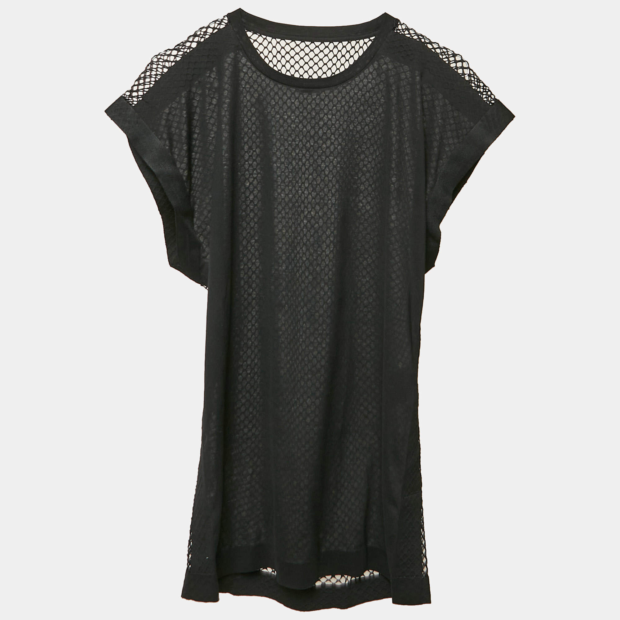 Pre Owned Balenciaga Black Jersey and Sheer Mesh Trim Top S