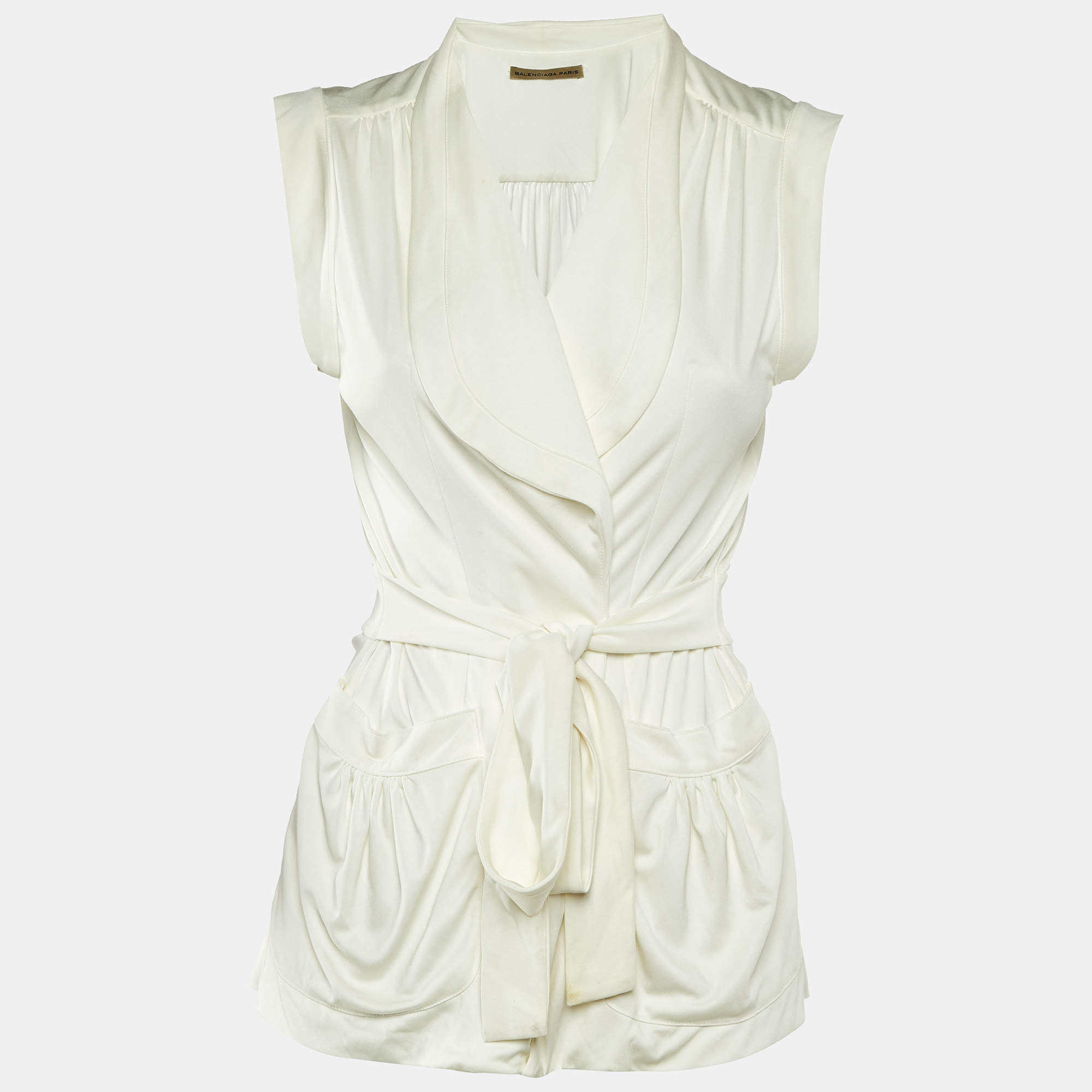 Pre Owned Balenciaga Off-White Jersey Wrap Top M