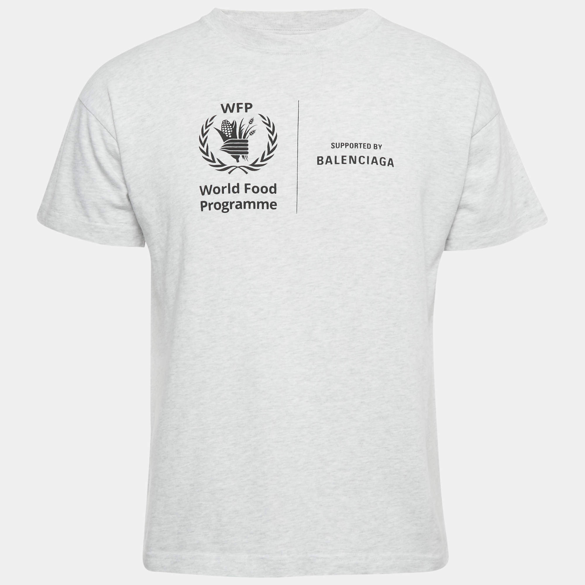 مملوكة مسبقًا تي شيرت بالنسياغا رصاصي ميلانج بطبعة برنامج الأغذية العالمي جيرسي صغير جداً