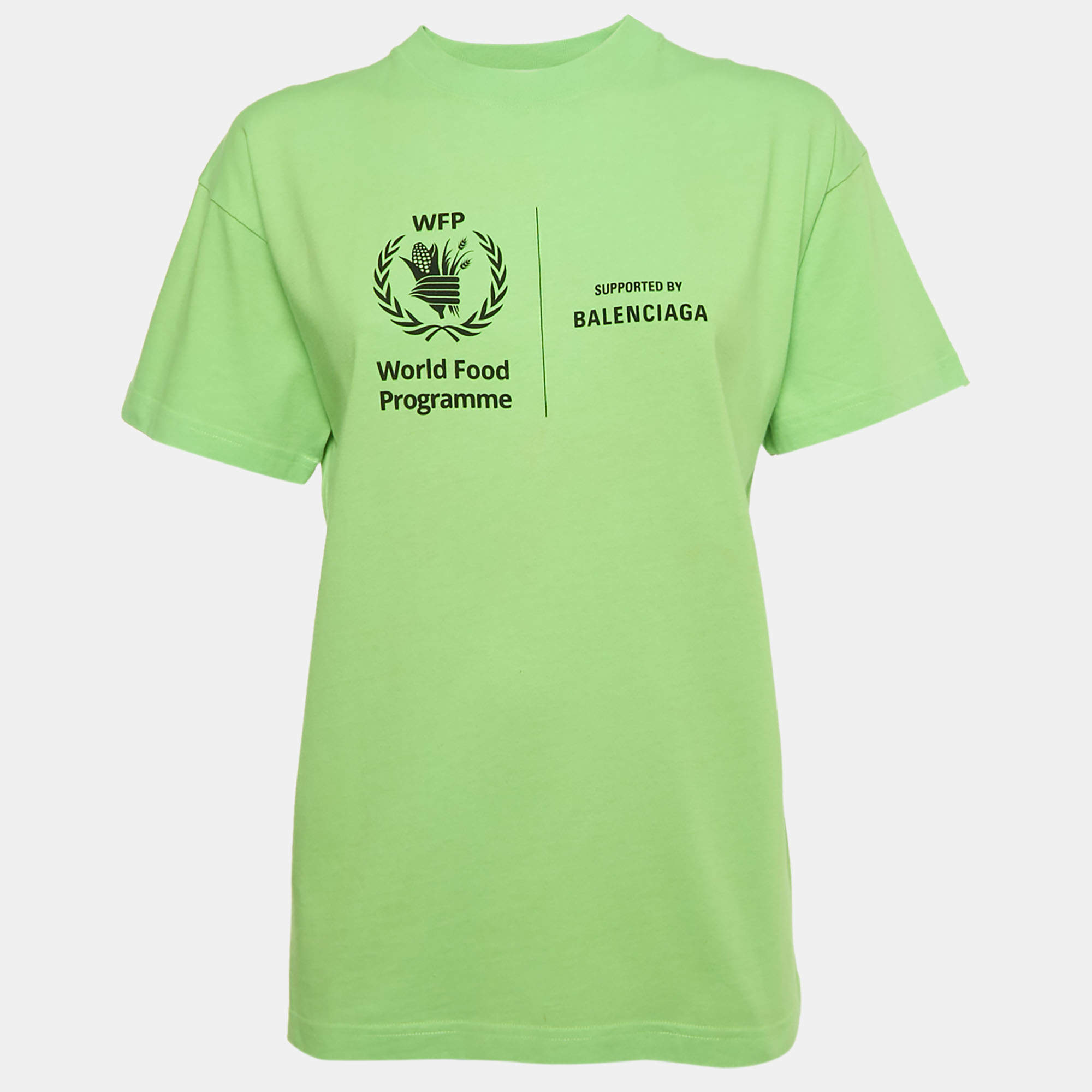Pre Owned Balenciaga Unisex Neon Green WFP Print Jersey Crewneck T-Shirt XS