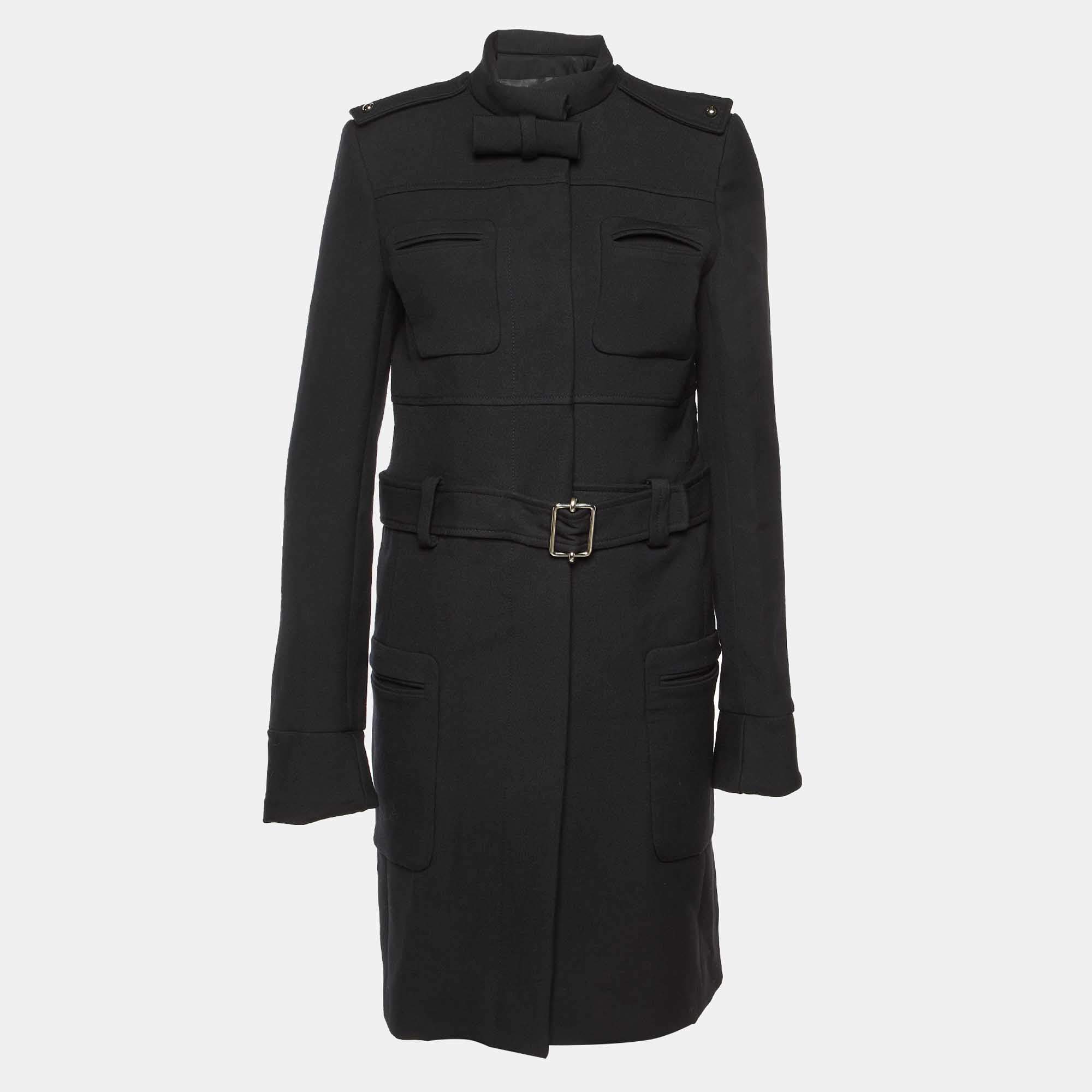 Pre Owned Balenciaga Black Wool Belted Button Front Coat M