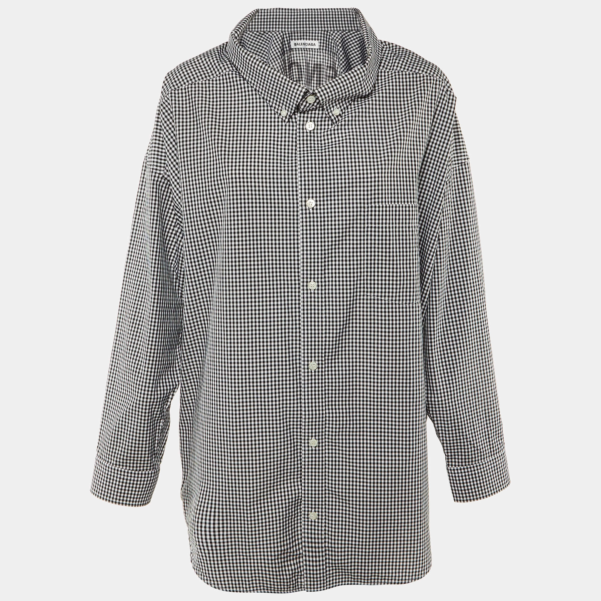Pre Owned Balenciaga Monochrome Gingham Check Cotton Oversized Shirt S