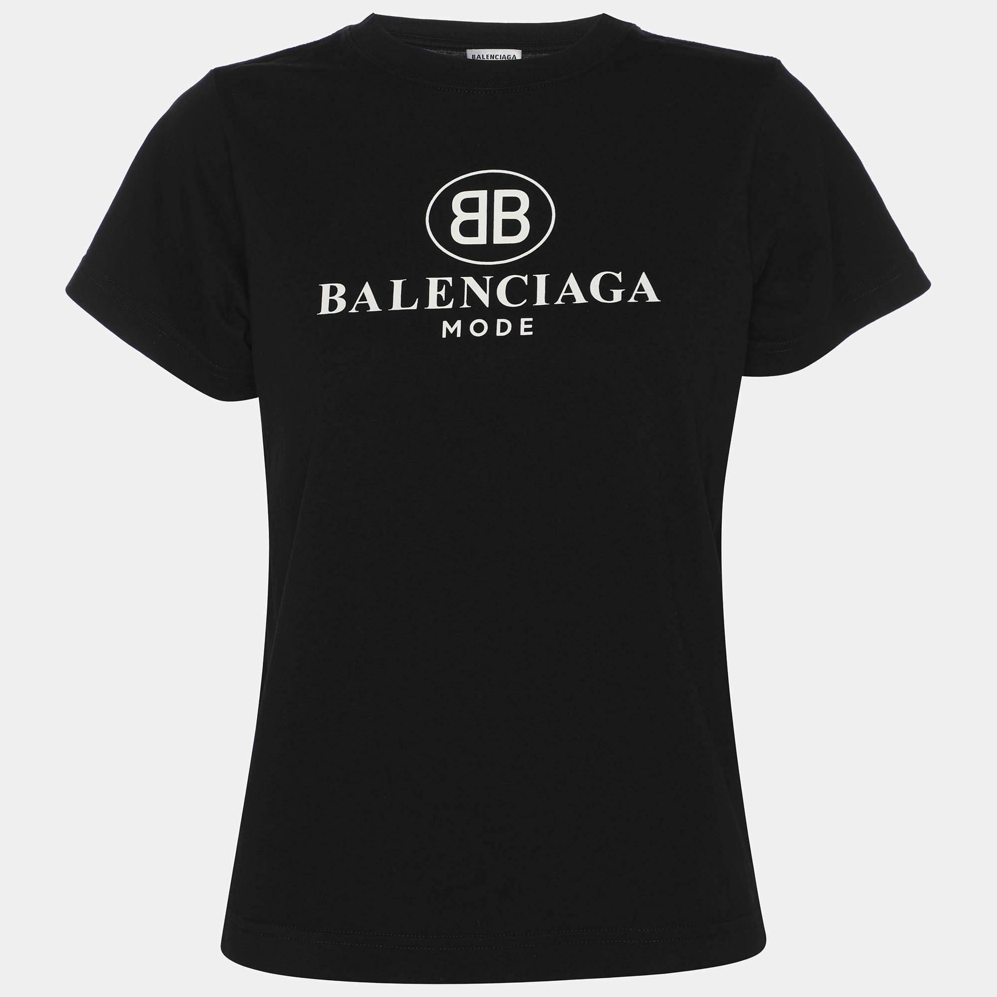Pre Owned Balenciaga Black Logo Print Cotton Jersey T-Shirt M