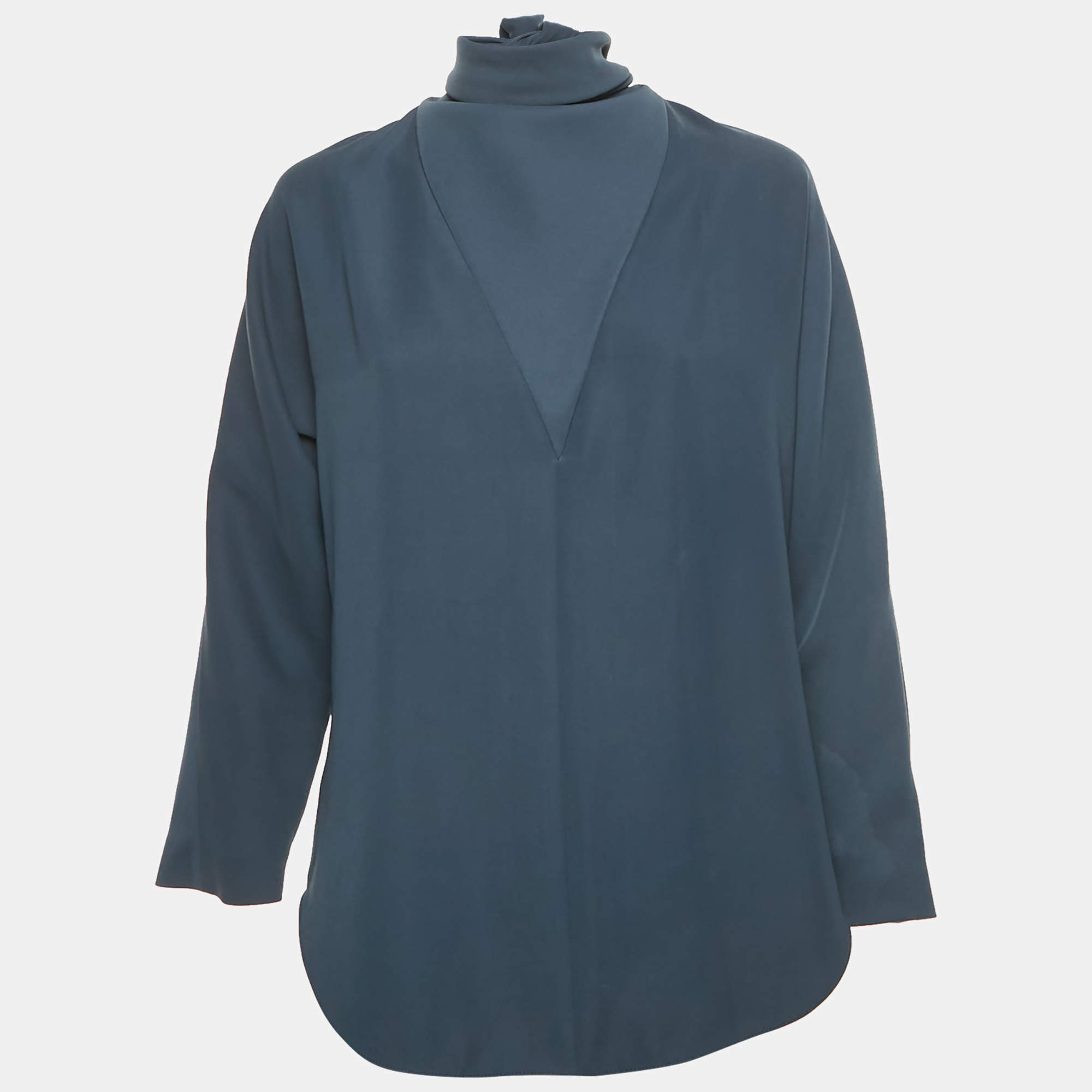 Pre Owned Balenciaga Navy Blue Crepe Tie -Up Top M 