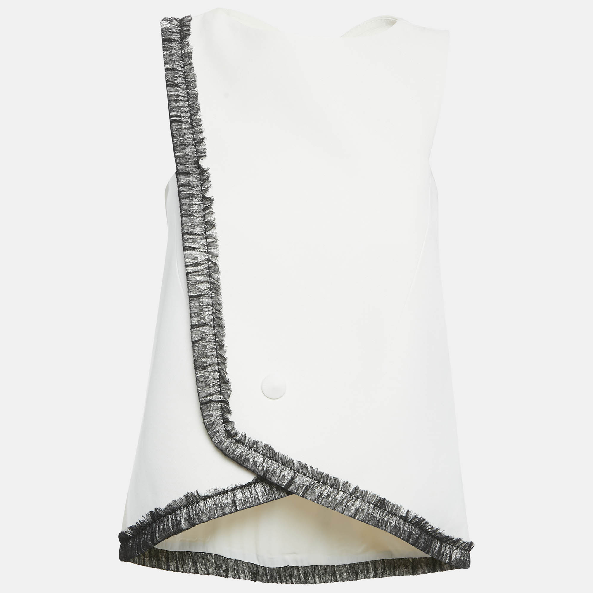 Pre Owned Balenciaga White Crepe Lace Trimmed Sleeveless Blouse S