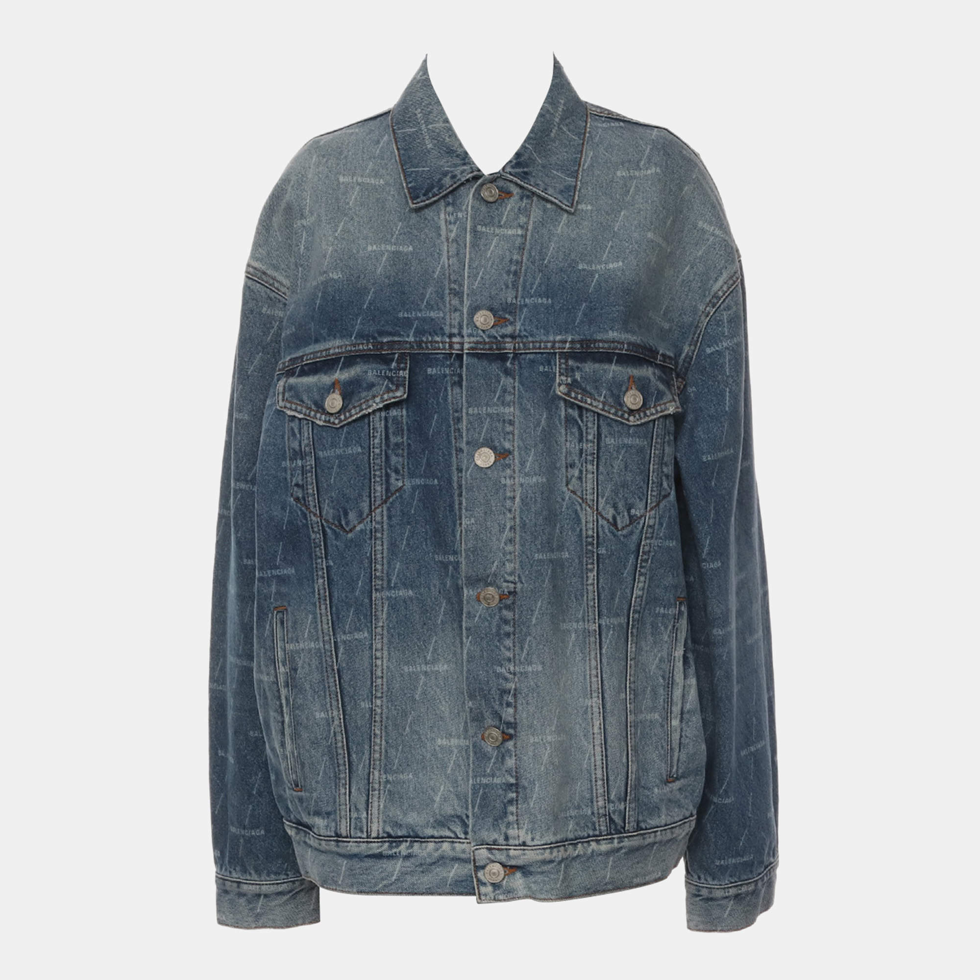 Pre Owned Balenciaga Large Fit Logo Denim Jacket
