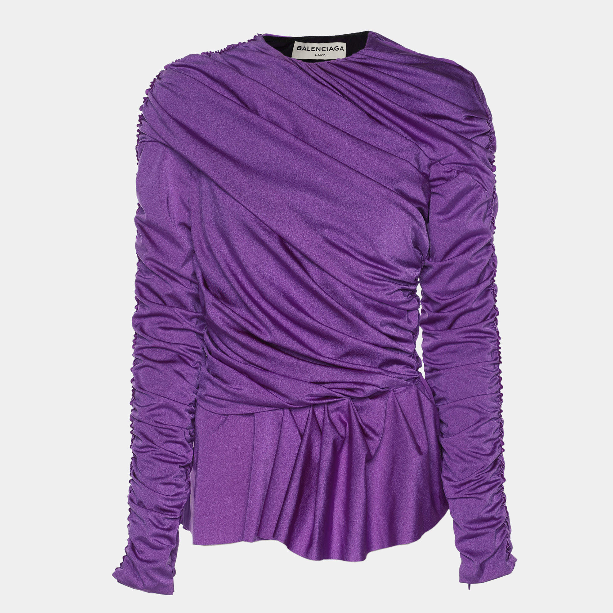 Pre Owned Balenciaga Purple Satin Peplum Tops M