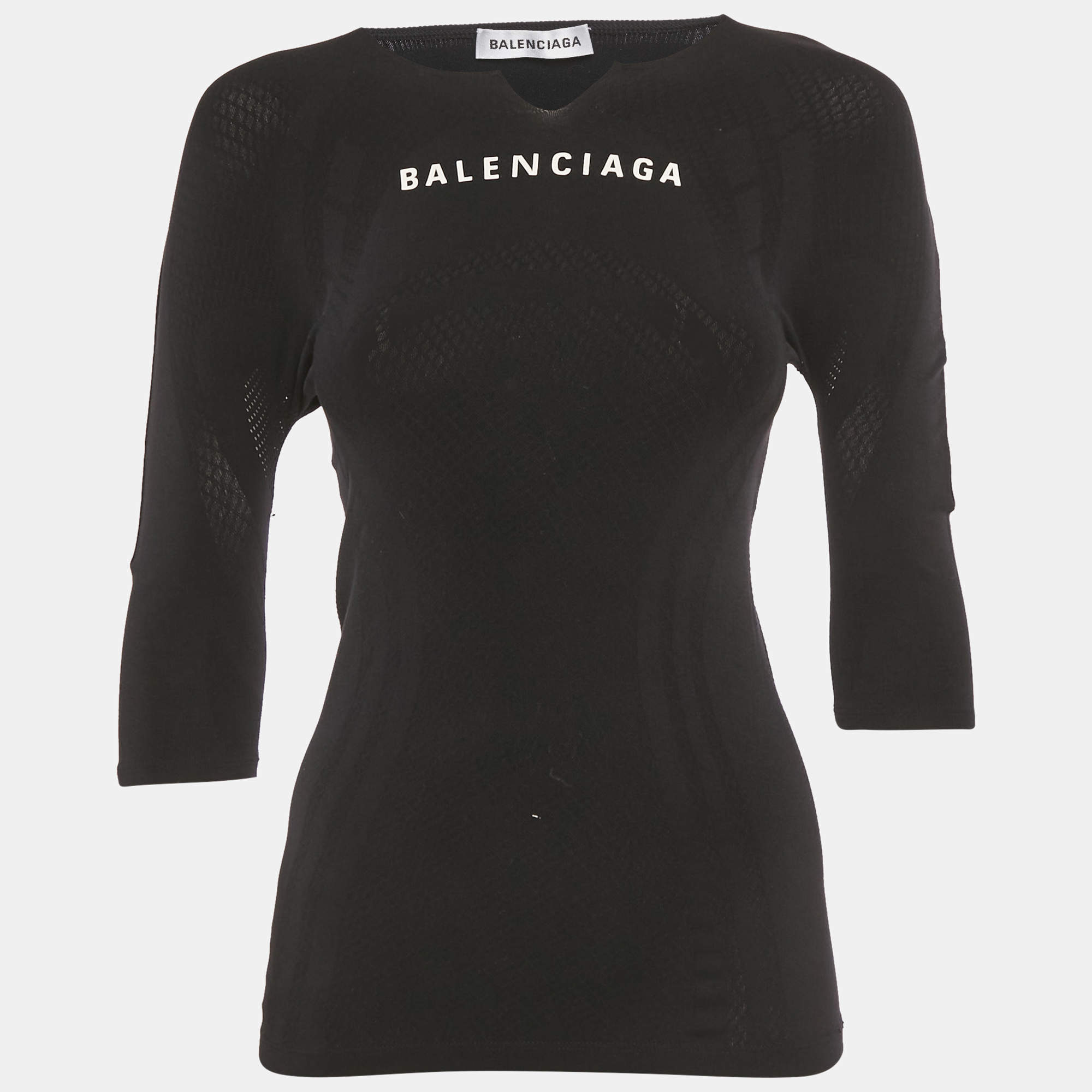 Pre Owned Balenciaga Black Logo Print Jersey T-Shirt M