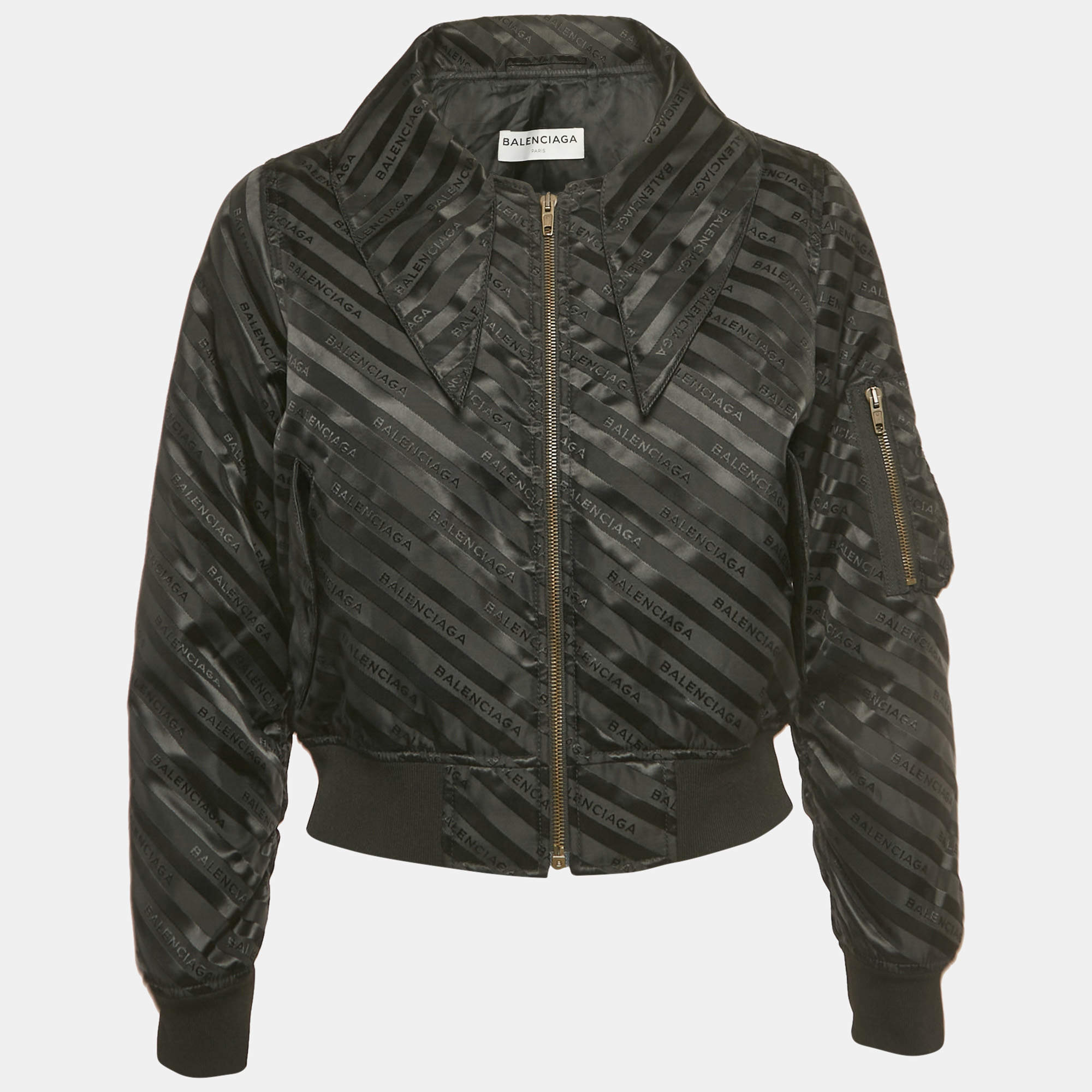 مملوكة مسبقًا Balenciaga Black Logo All-Over Nylon Bomber Jacket M