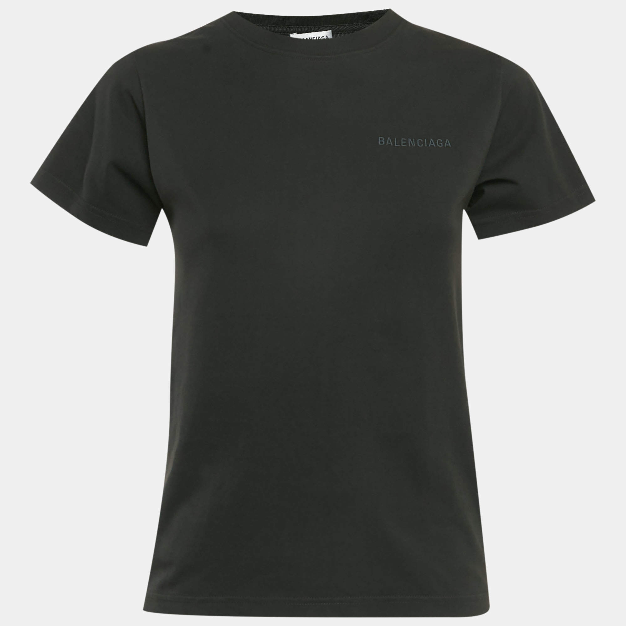 مملوكة مسبقًا Balenciaga Black Logo Embroidered Cotton Knit T-Shirt S