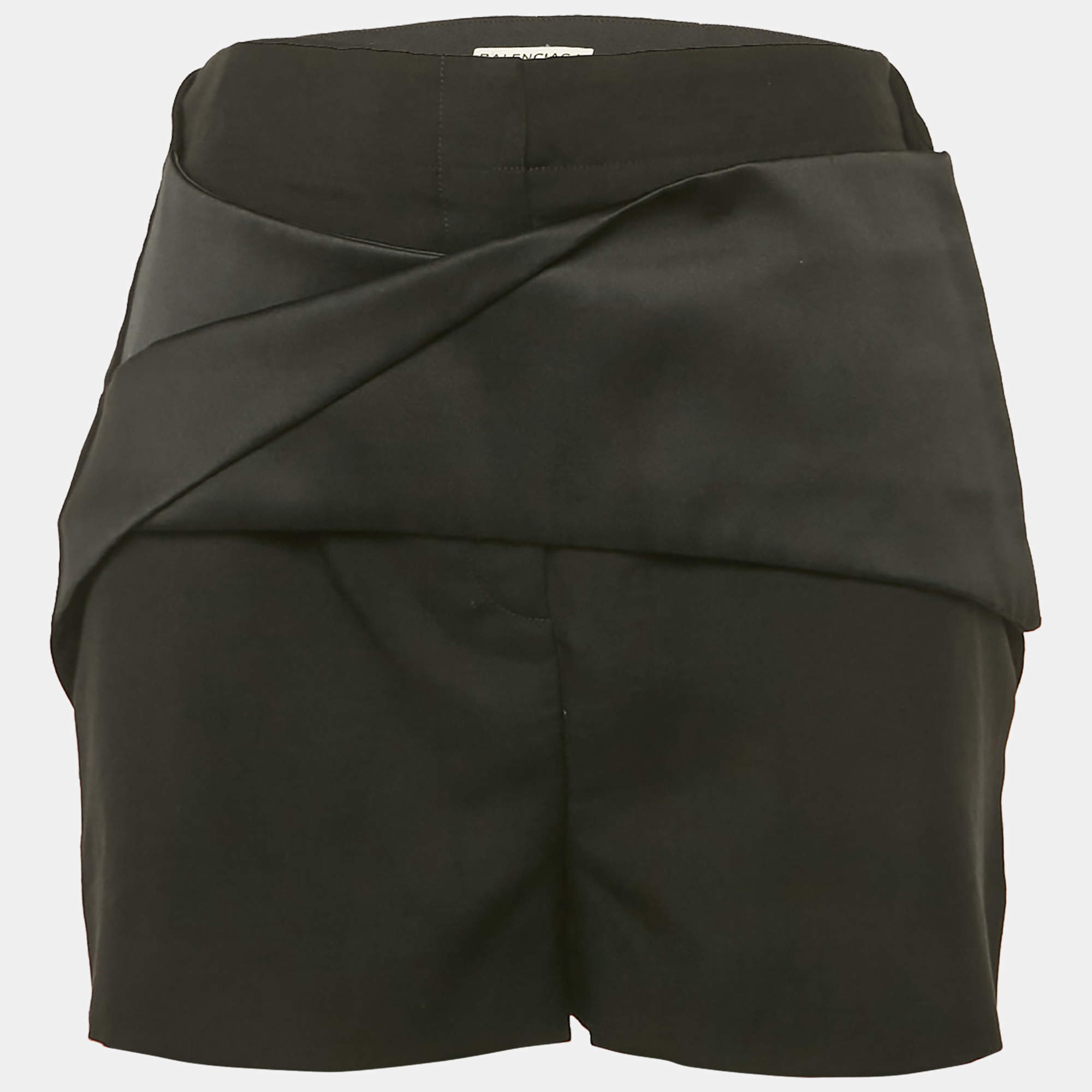 Pre Owned Balenciaga Black Wool & Mohair Origami Draped Shorts M