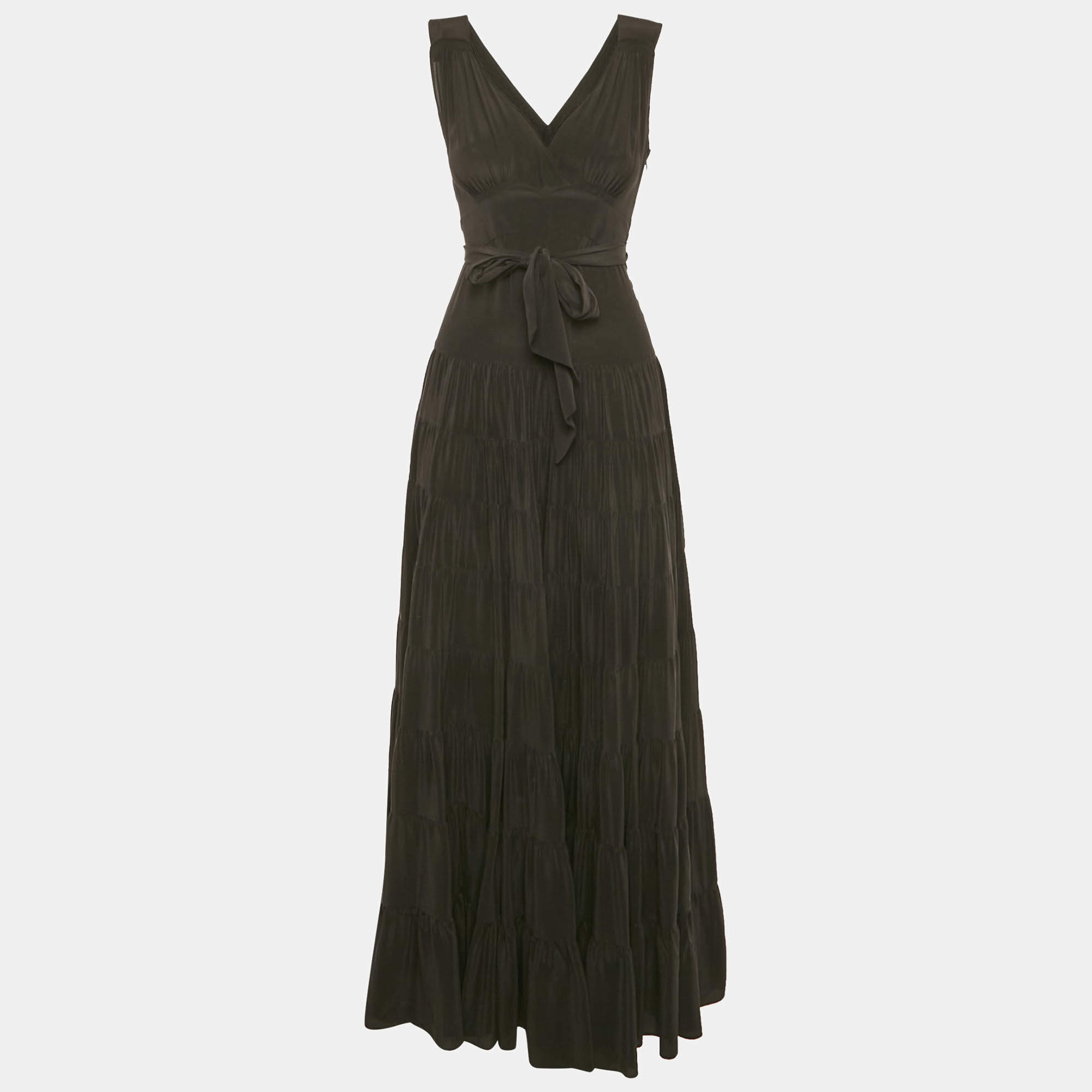 Pre Owned Balenciaga Black Silk Flared Maxi Dress S