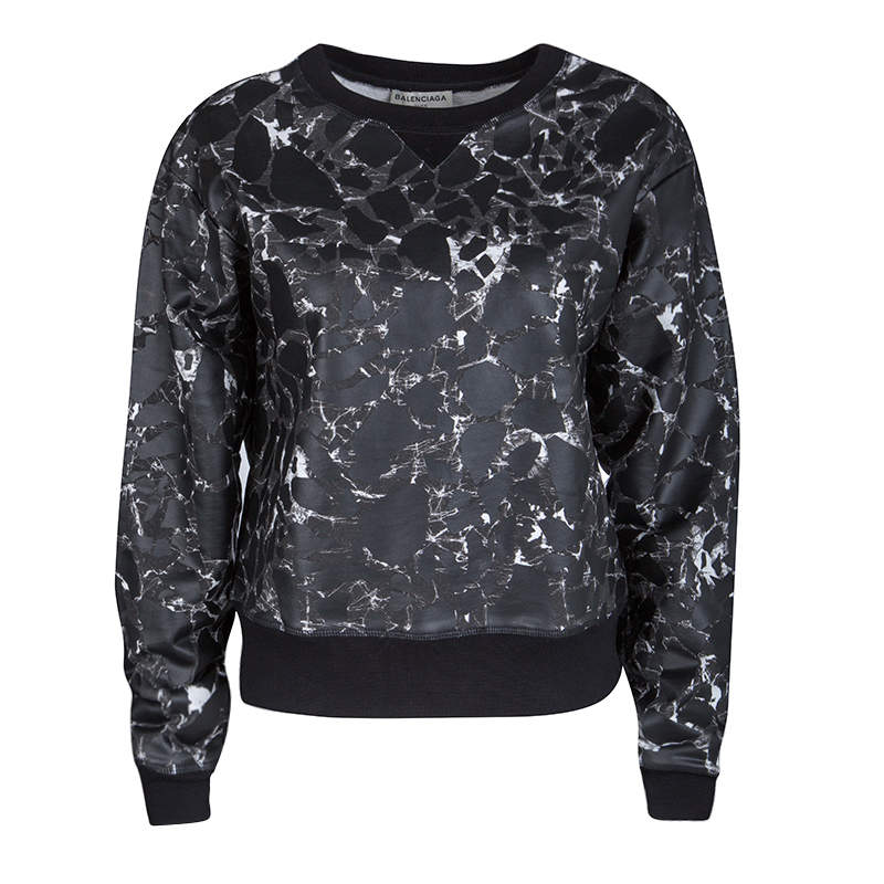 Pre Owned Balenciaga Black Mosaic Print Long Sleeve Crew Neck Sweatshirt XS
