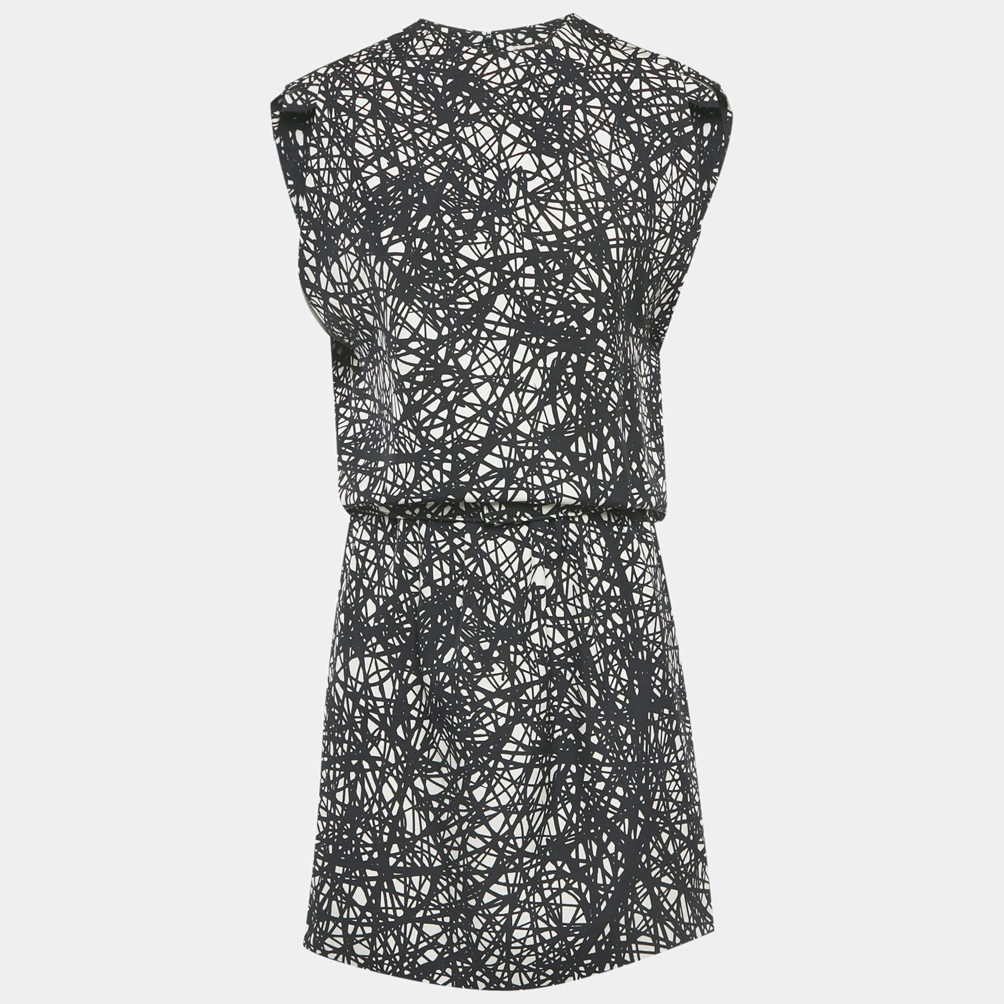 مملوكة مسبقًا Balenciaga Monochrome Scribbled Noise Print Silk Mini Dress M