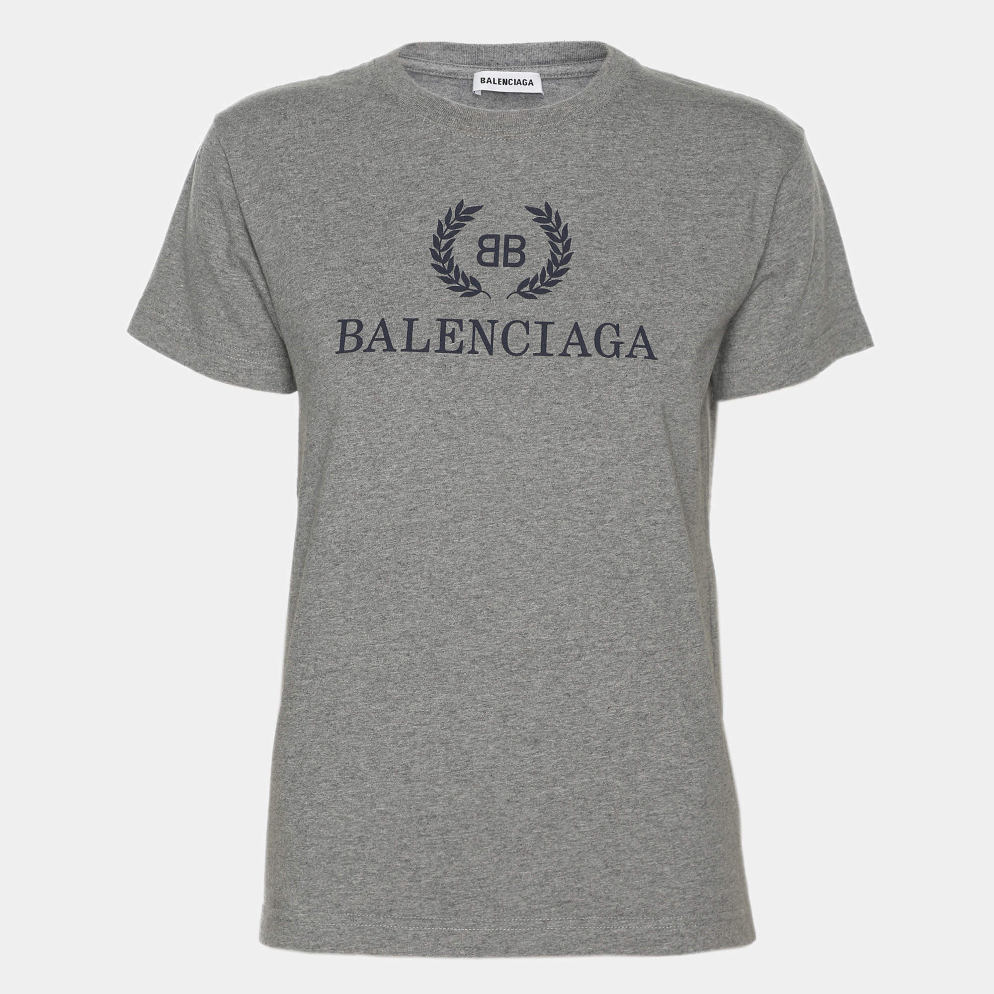 Pre Owned Balenciaga Grey Jersey Logo Print T-Shirt S
