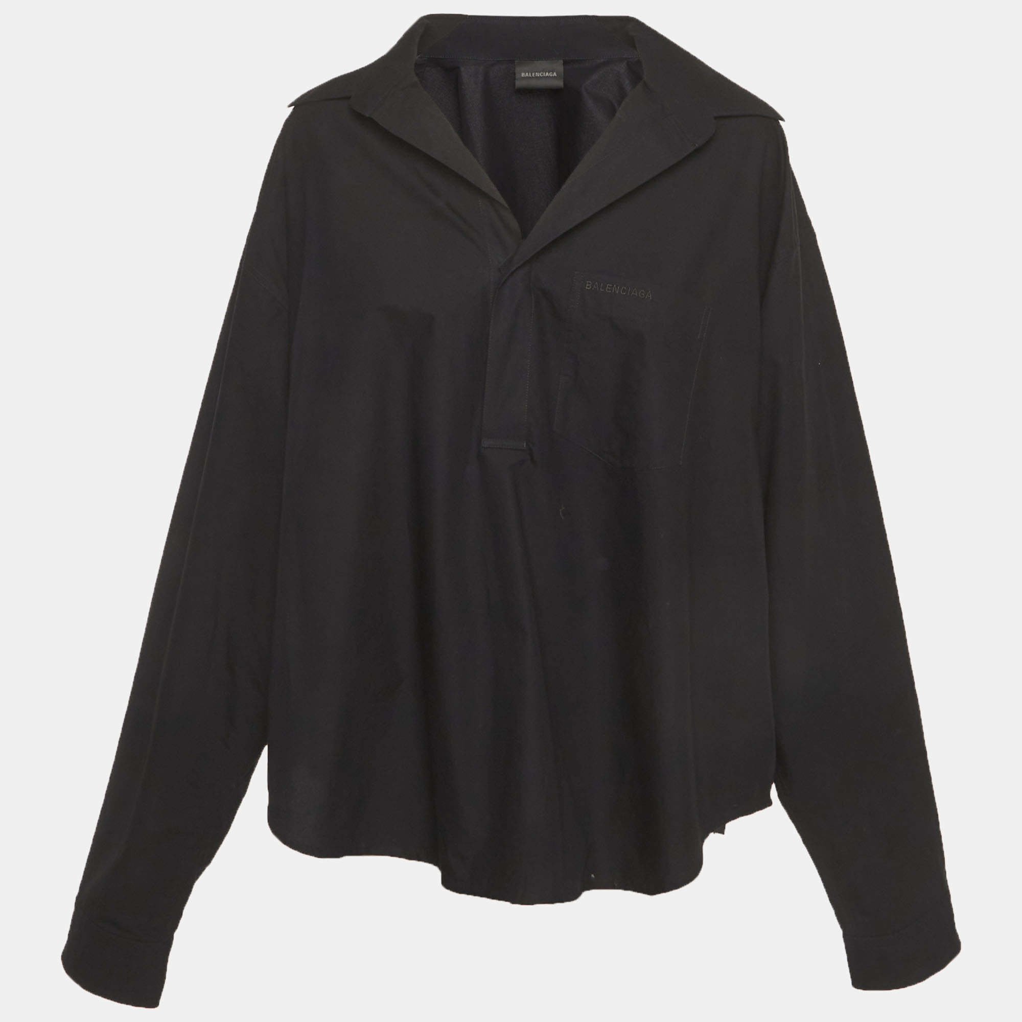 Pre Owned قميص بالنسياغا قطني أسود واسع مقاس صغير (سمول)