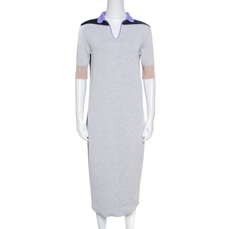 Pre Owned Balenciaga Colorblock Pattern Knit Shift Midi Dress M