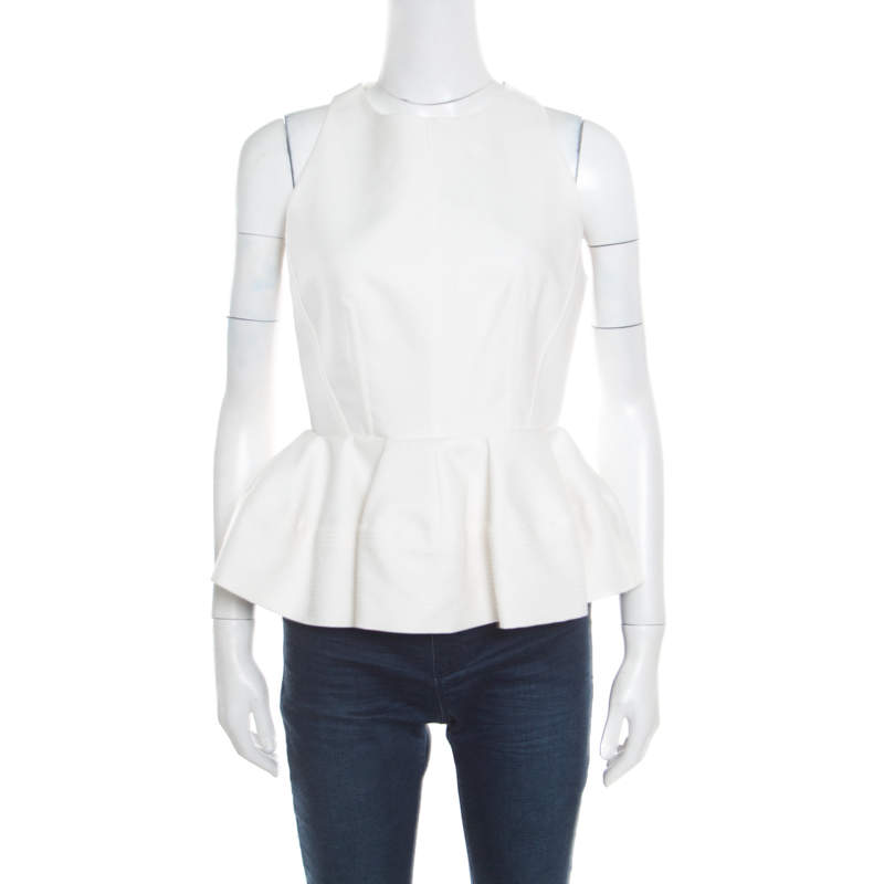 Pre Owned Balenciaga Cream Cotton Sleeveless Peplum Top M