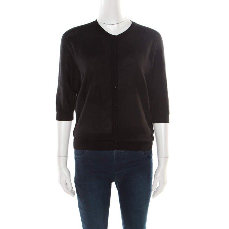 Pre Owned Balenciaga Black Wool Kimono Sleeve Button Front Cardigan M