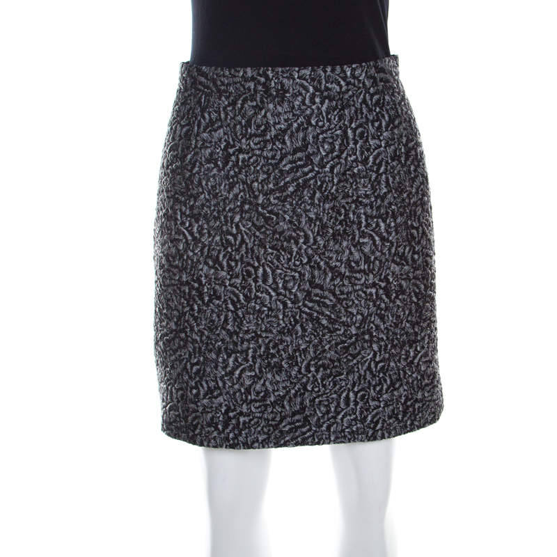 Pre Owned Balenciaga Grey Floral Embossed Jacquard Mini Skirt M
