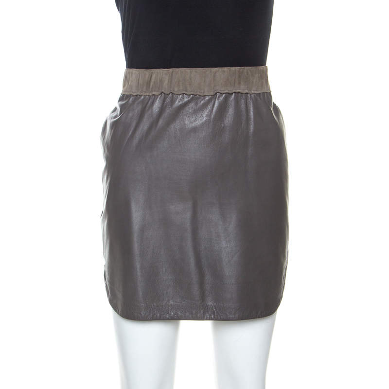 Balenciaga Brown Lamb Leather Elasticized Waist Mini Skirt L