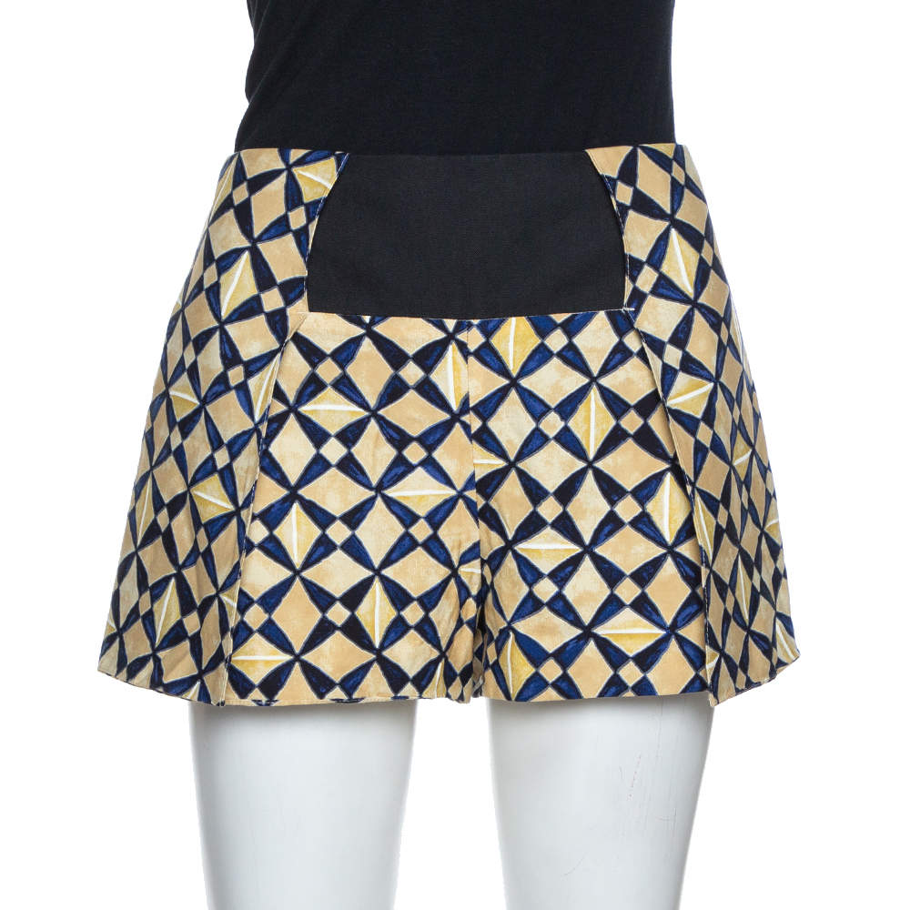 Balenciaga Cream Printed Contrast Waist Band Shorts M