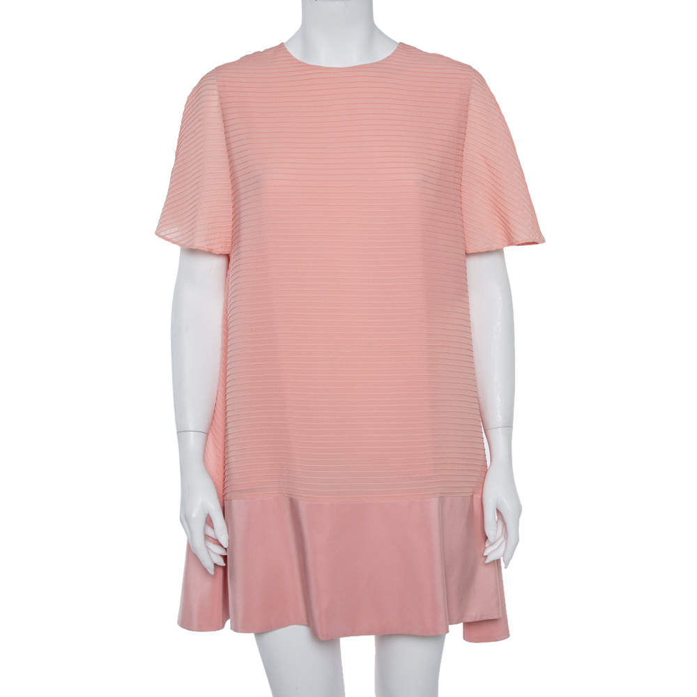 Balenciaga Silk Pink Pintuck Detail A-Line Shift Dress L