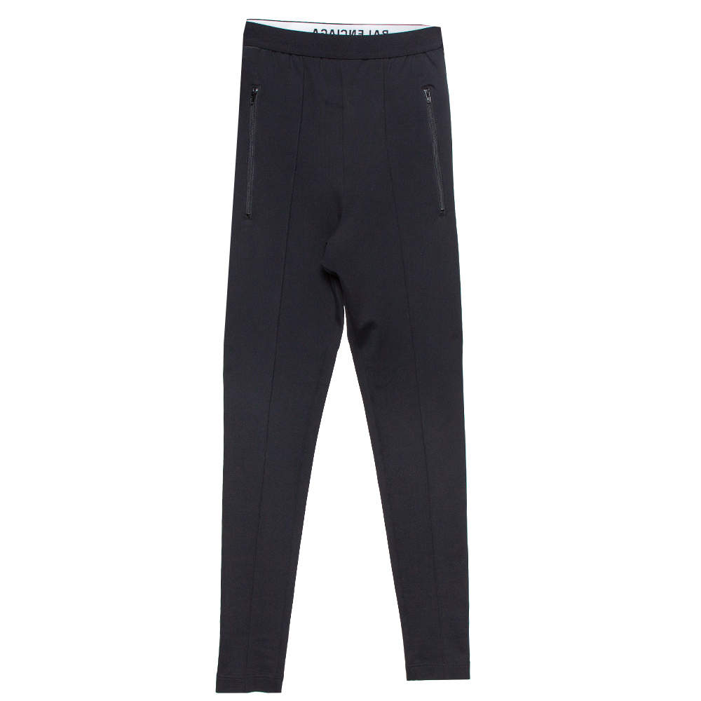 Pre Owned Balenciaga Black Knit Logo Detail High Waist Leggings S