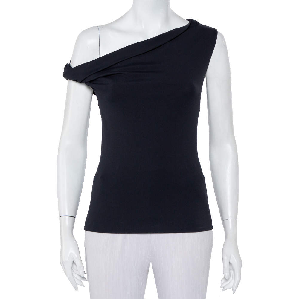 Pre Owned Balenciaga Charcoal Grey Knit One Shoulder Top S