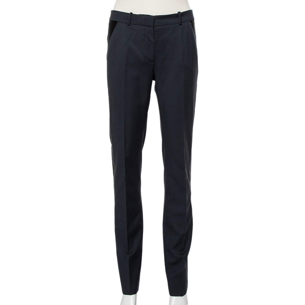 Pre Owned بنطلون بالنسياغا صوف رصاصي فحمي وحرير حواف متياينة مقاس صغير - سمول