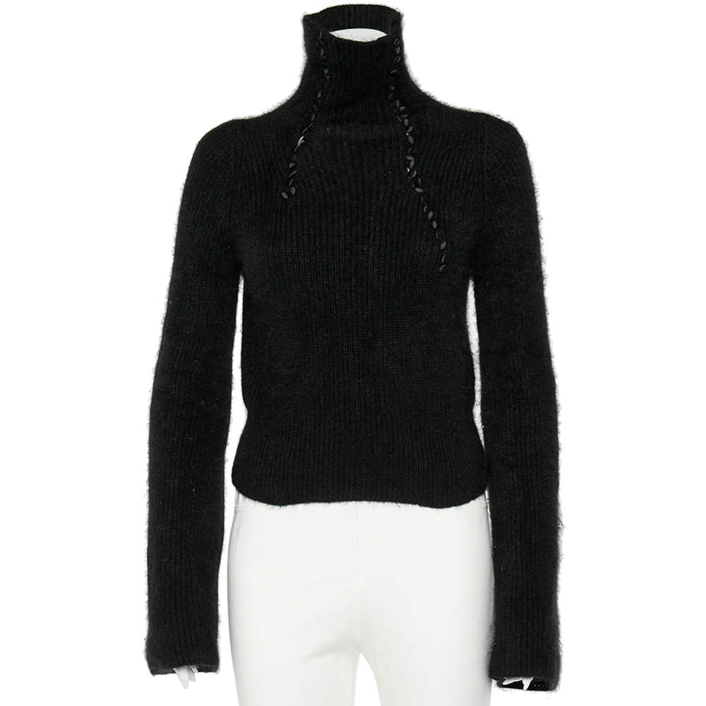 Balenciaga Le Dix Vintage Black Angora Wool Button Up Sweater M
