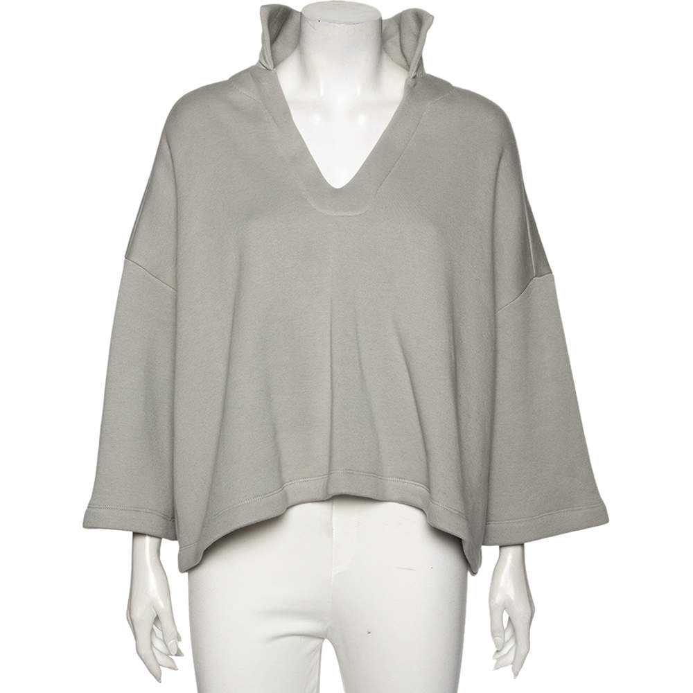 Pre Owned Balenciaga Light Grey Wool Collar Detailed Oversized Cropped Sweatshirt M