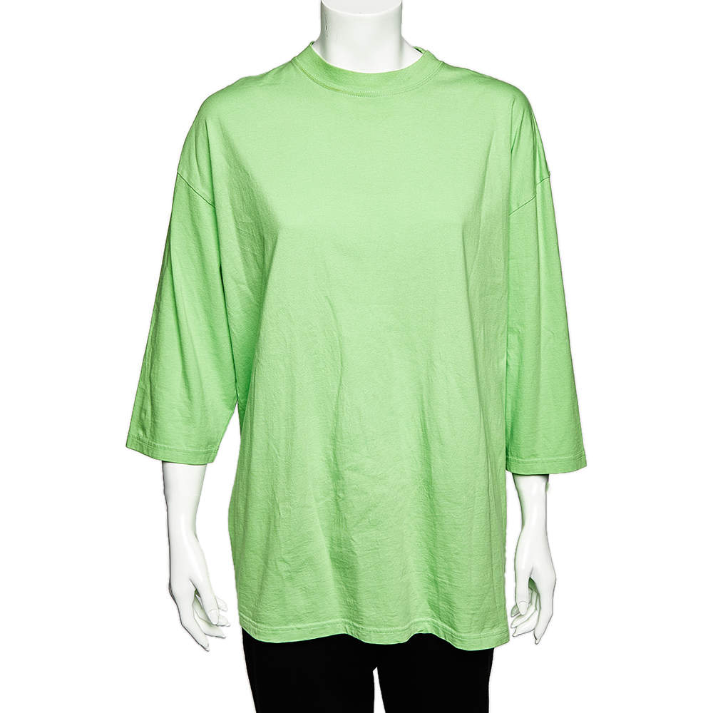 Pre Owned Balenciaga Neon Green Cotton Oversized Crewneck T-Shirt M