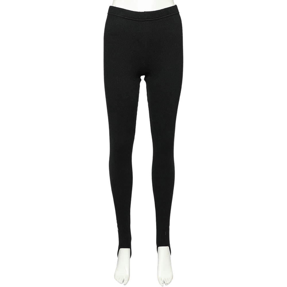 مملوكة مسبقًا بنطلون رياضي بالنسياغا ستيراب تريكو مضلع أسود مقاس متوسط