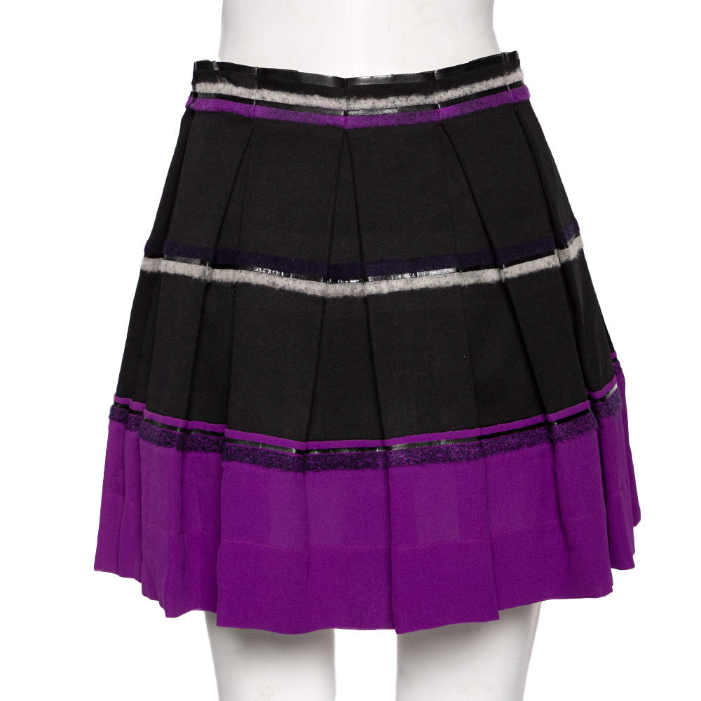 Balenciaga Black Synthetic & Silk Trimmed Pleated Mini Skirt S