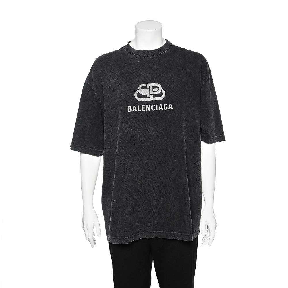 Balenciaga Charcoal Grey Cotton Knit Oversized Crewneck T-Shirt M