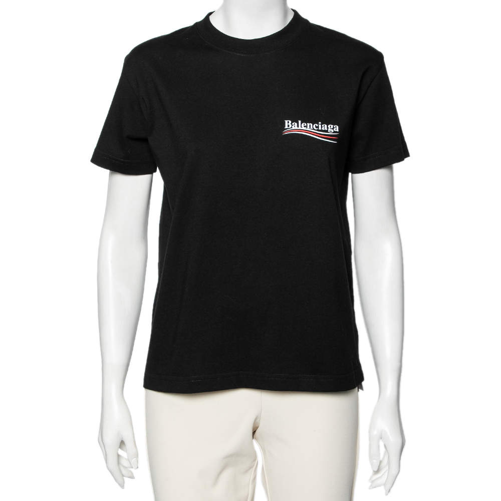Pre Owned Balenciaga Black Cotton Political Campaign Logo Printed T-Shirt XL