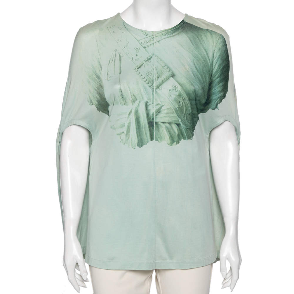 Pre Owned Balenciaga Green Leaf Printed Cotton Drop Armhole T-shirt S