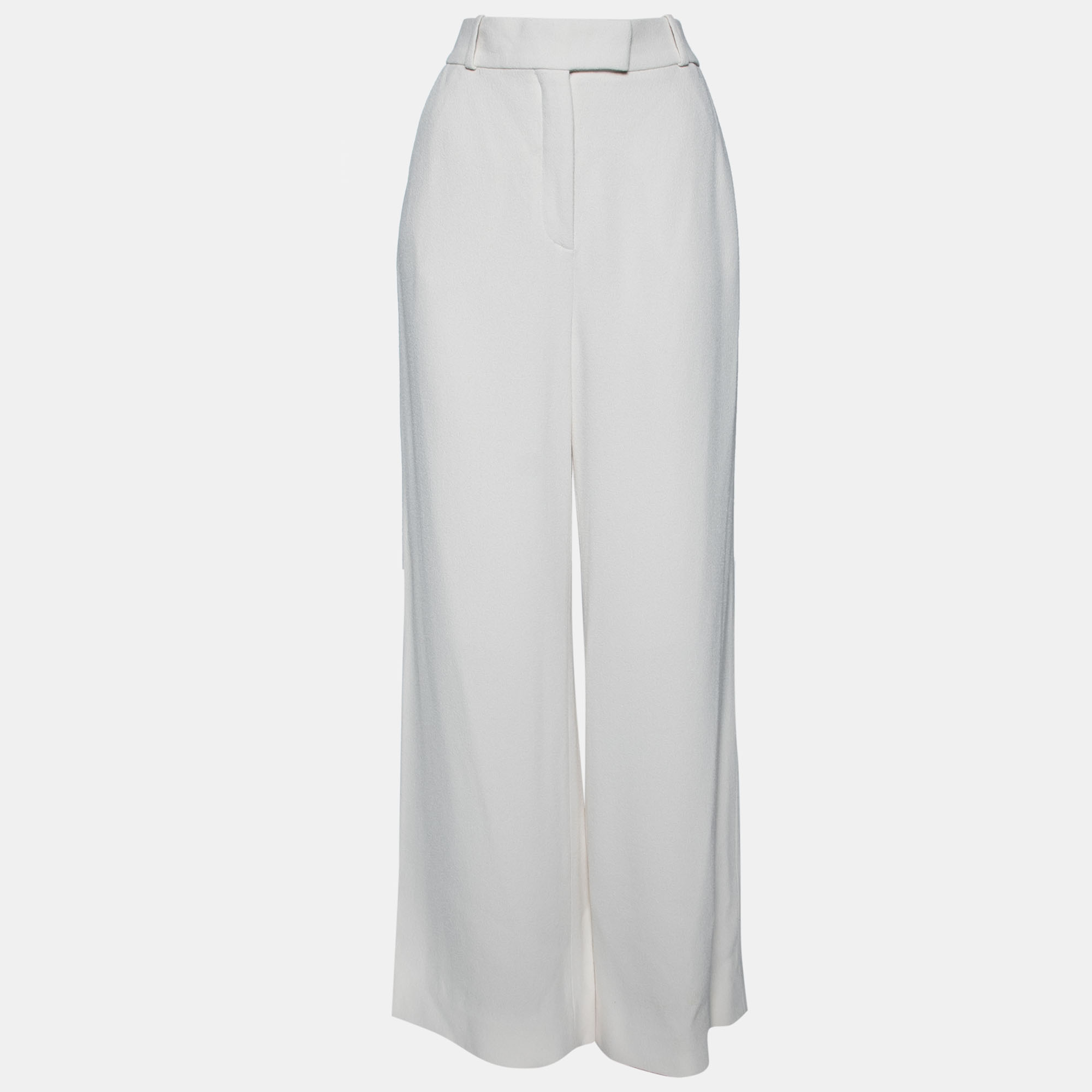 مملوكة مسبقًا Balenciaga Ivory Textured Crepe Wide Leg Pants M