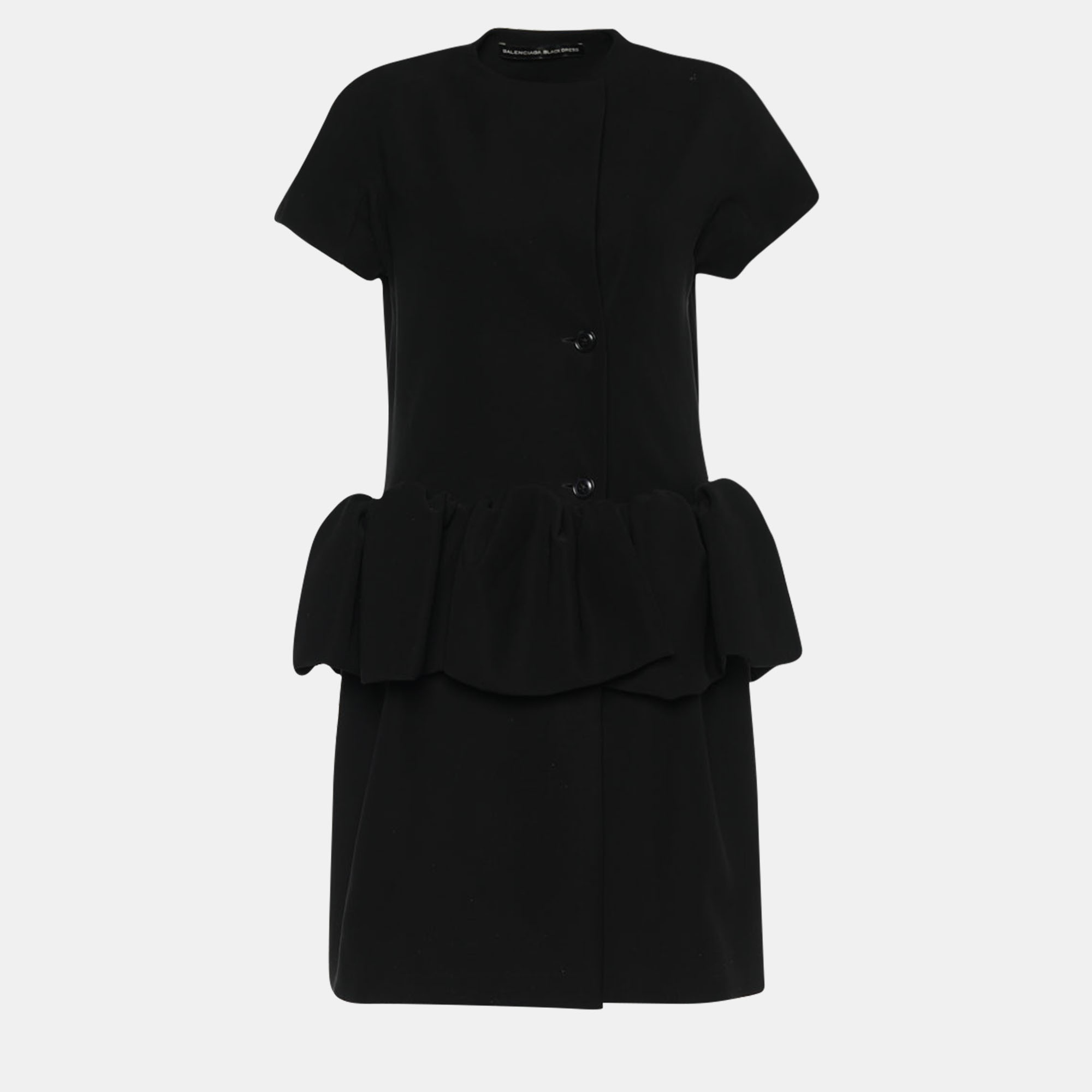 Pre Owned Balenciaga Black Crepe Ruffled Detail Midi Dress M