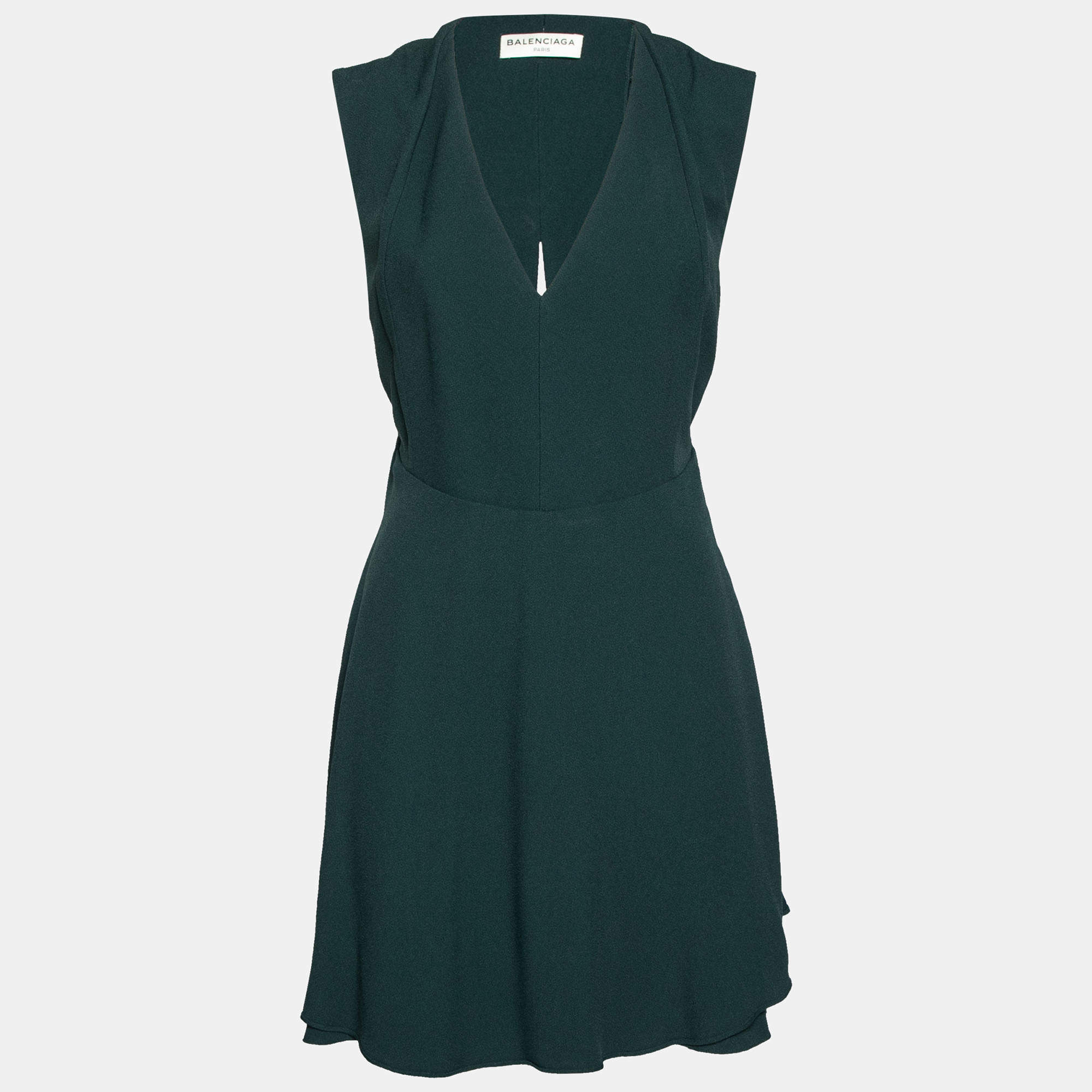 Pre Owned Balenciaga Forest Green Crepe Cut-Out Back Detail Sleeveless Dress M