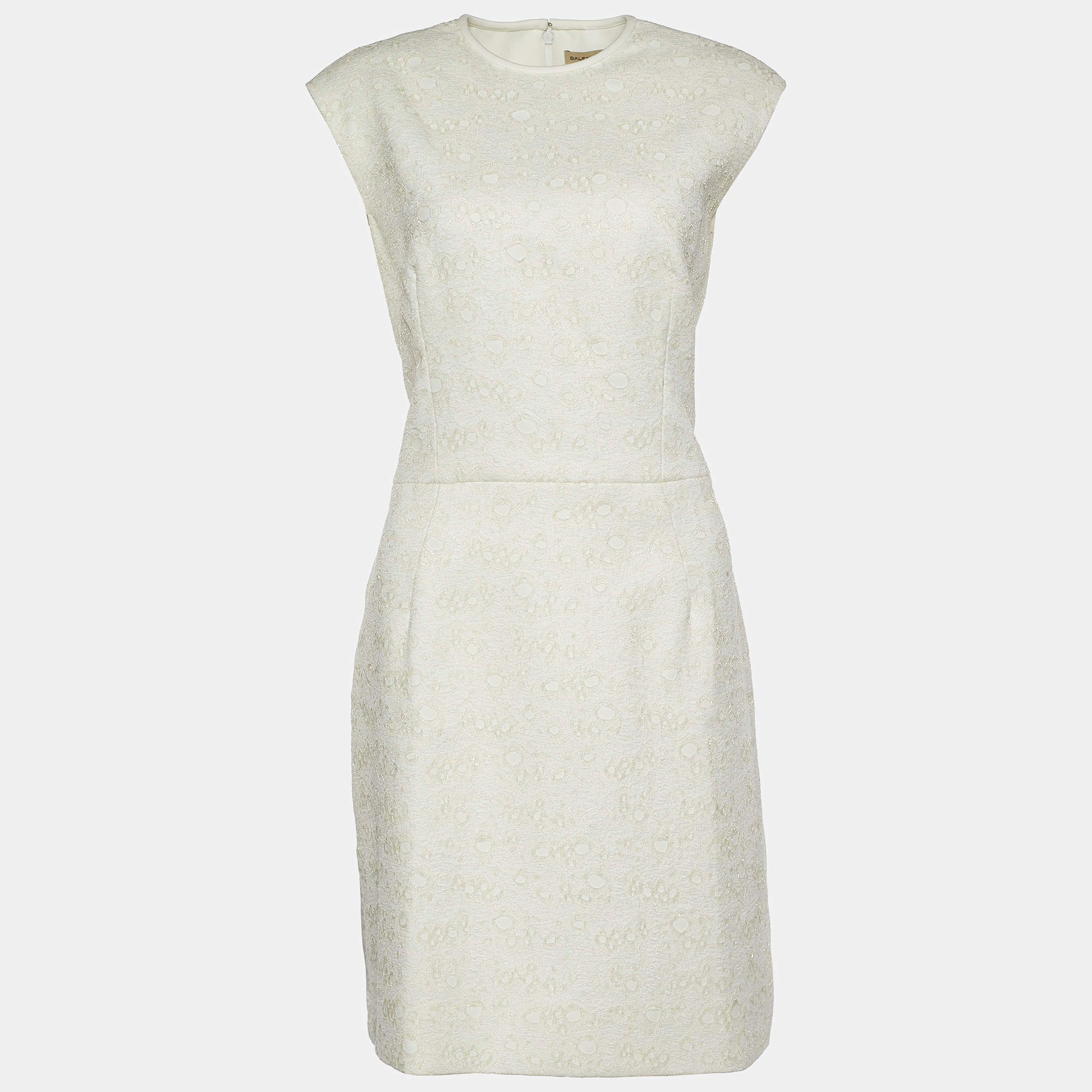 مملوكة مسبقًا فستان بالنسياغا باريس ساتان ودانتيل أوف وايت بلا أكمام مقاس كبير ( لارج )