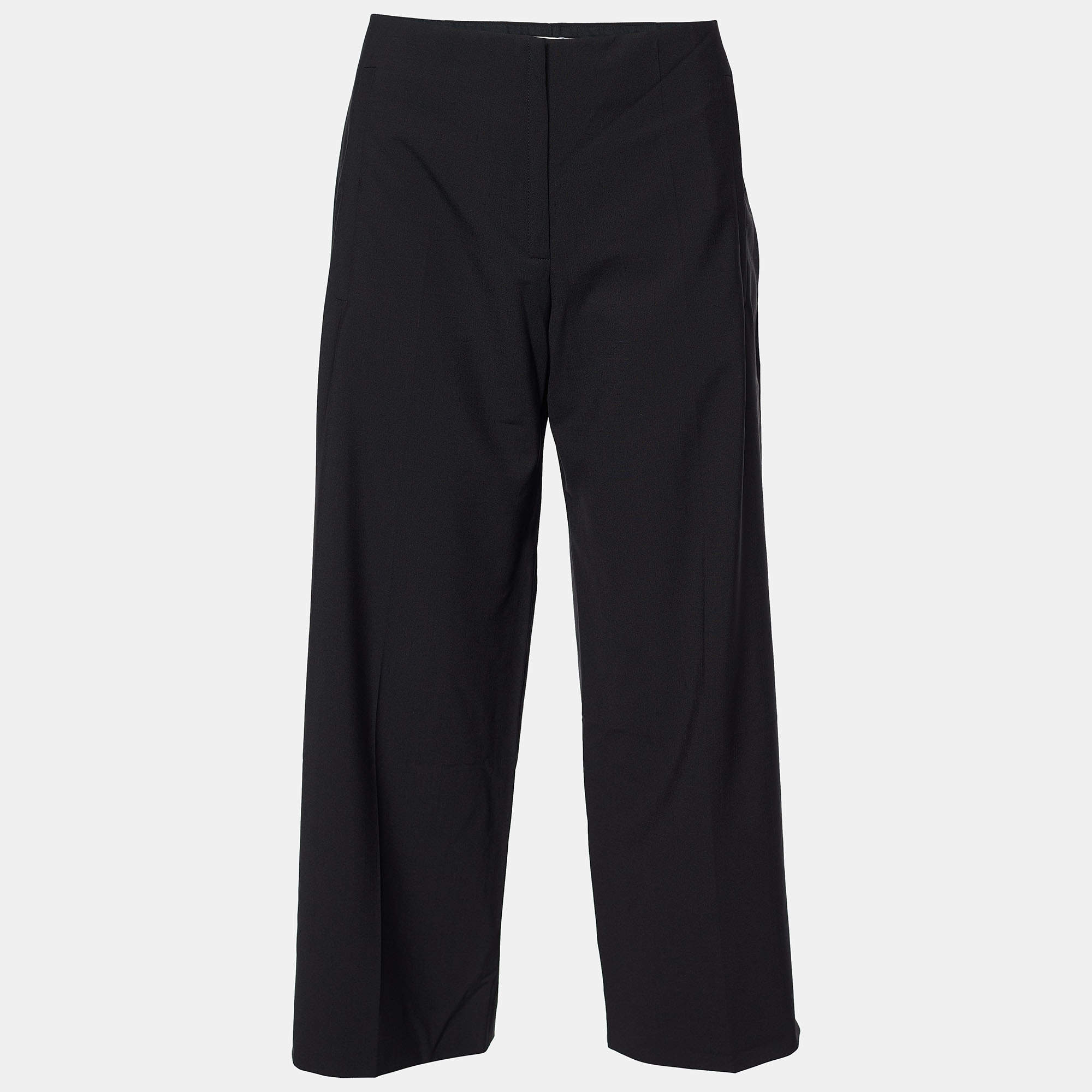 Pre Owned Balenciaga Black Stretch Wool Cropped Wide Leg Trousers L