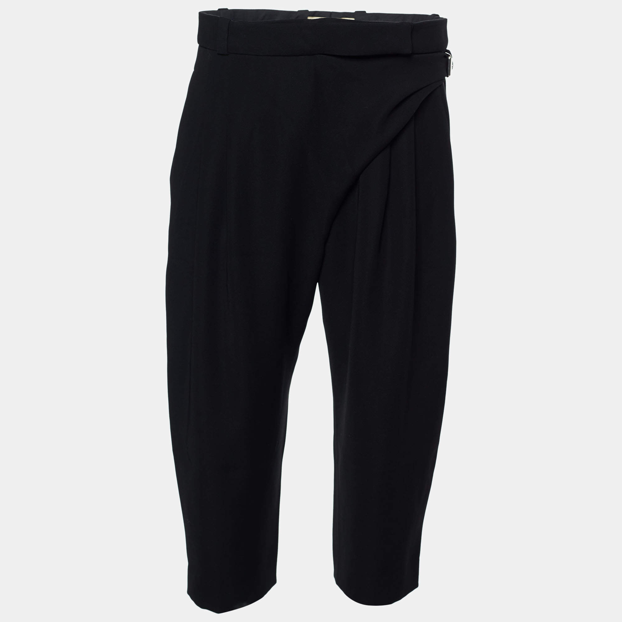 Pre Owned Balenciaga Black Crepe Draped Capri Trousers M