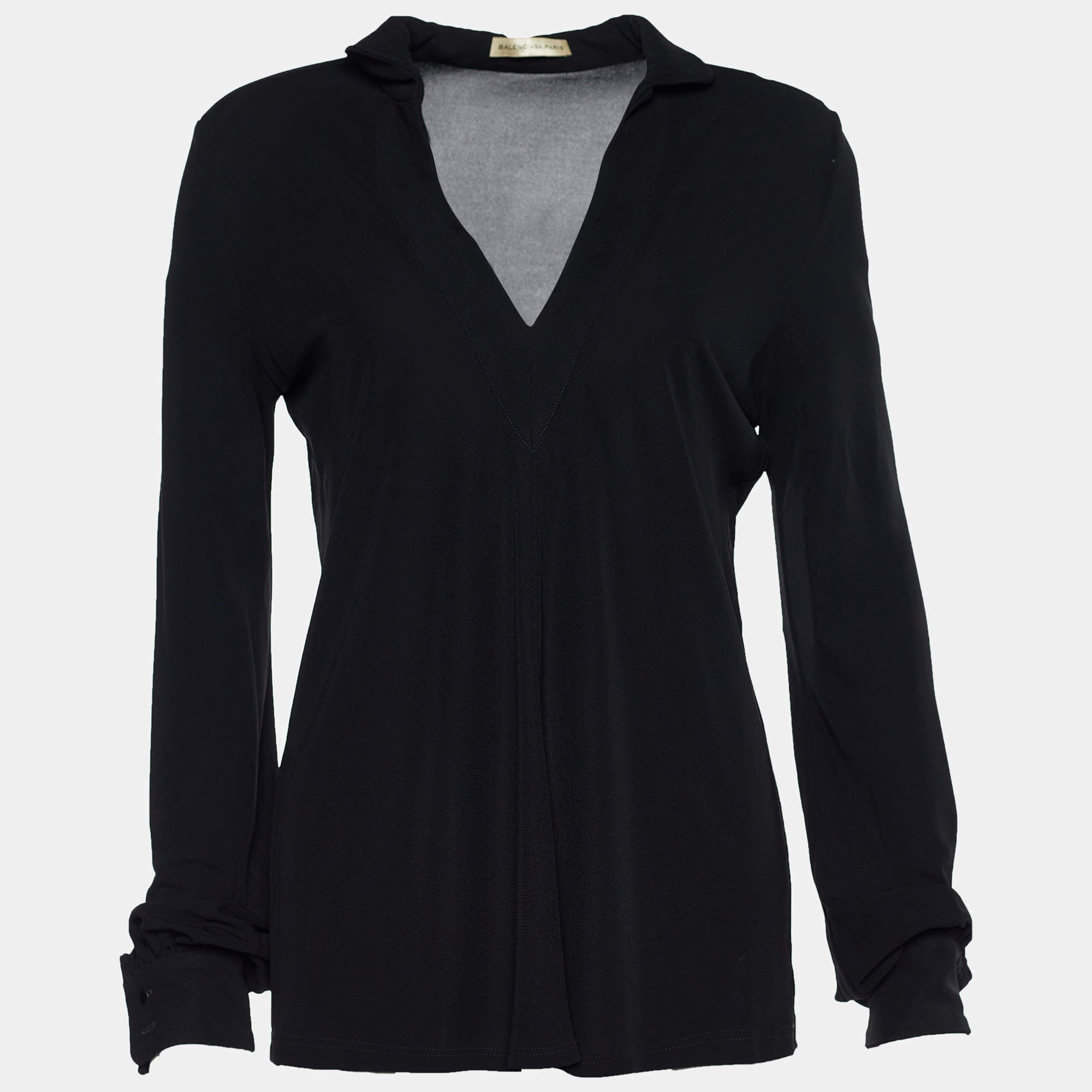 Pre Owned Balenciaga Black Jersey V-Neck Top S