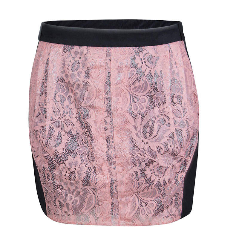 Balenciaga Pink Lace Sequin Embellished Skirt M